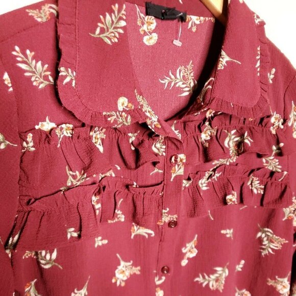 EAM Womens Red Floral Gauzy Textured Blouse Large - Picture 4 of 8